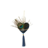 Pendentif J-Line Coeur & Plumes en textile bleu et vert, style bohème