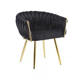 Chaise Eva Velours Noir Cadre Doré