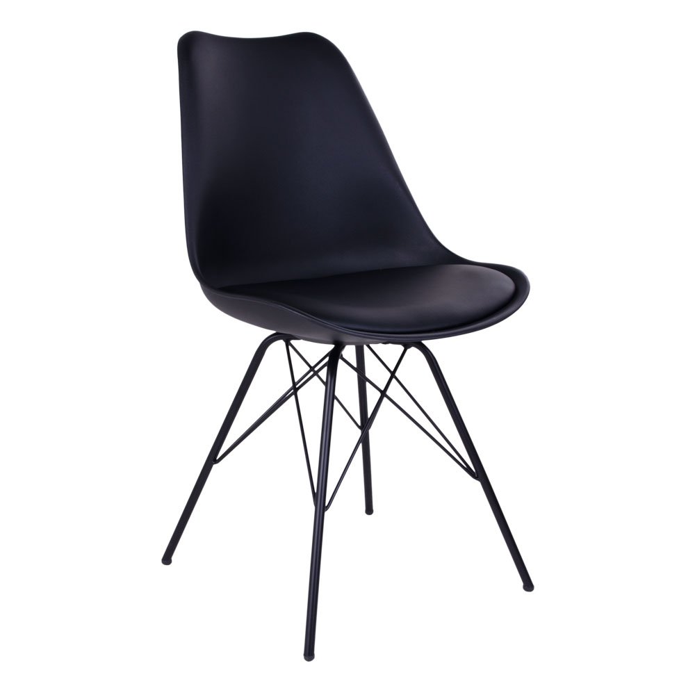 Chaise de salle à manger Oslo en cuir PU noir avec pieds en métal, vue de face