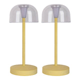 Lampe de table de batterie LED à 2 ert "Gomba" pour l'extérieur et à l'intérieur, en métal et en plastique en jaune, 18,5 cm de haut