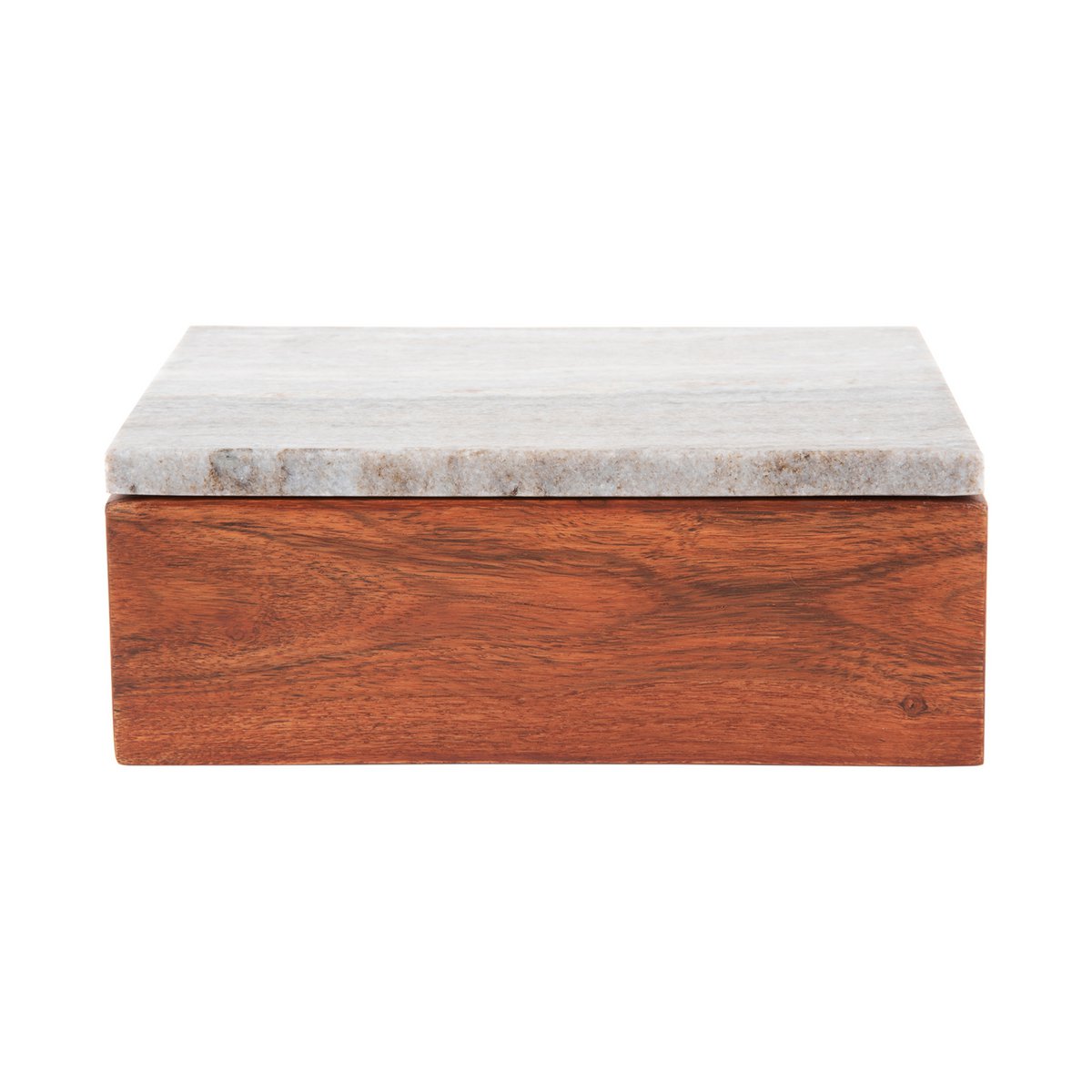 Boîte de Rangement Acacia en bois avec couvercle en marbre, vue de face