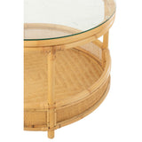 Vue de côté de la table basse Jovelyne mettant en avant le rotin tressé