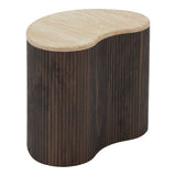 Table d'appoint Cadix avec plateau travertin et base marron foncé, élégante et compacte