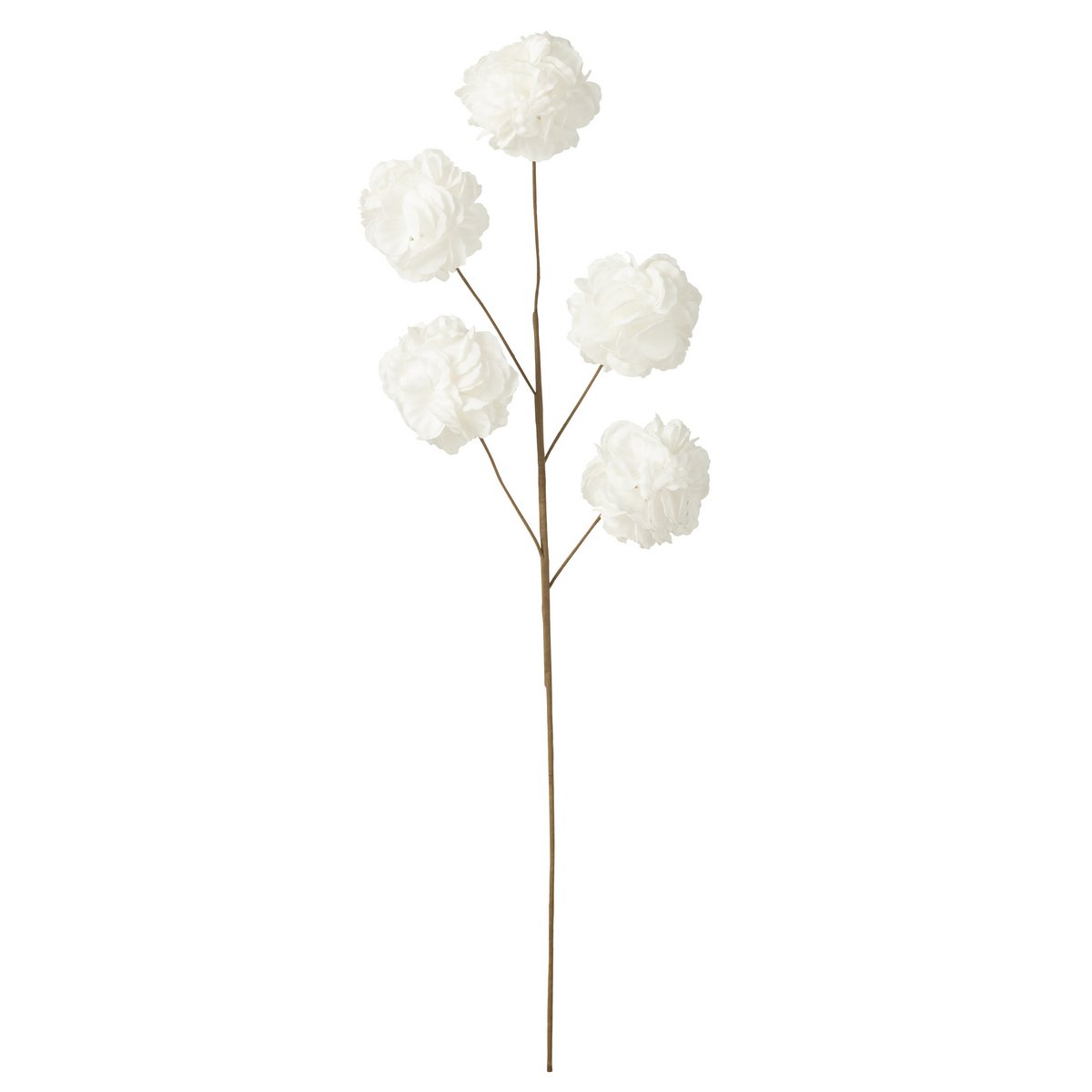 Branche fleurie J-Line 5 pompons Eva en plastique blanc, élégante et moderne