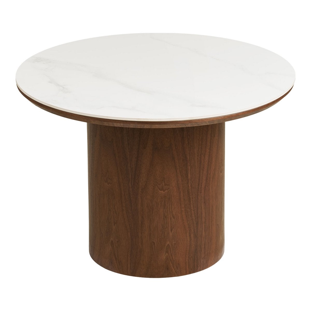 Table basse Noli avec plateau en céramique blanche et placage frêne marron foncé