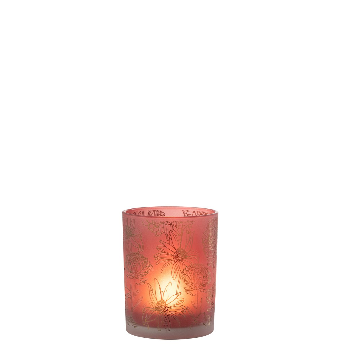 Lanterne J-Line fleurs en verre rouge avec finition or mat, vue avant