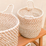 Panier à linge panier de rangement rond GUNUNG en fibre de bananier avec motif macramé en coton