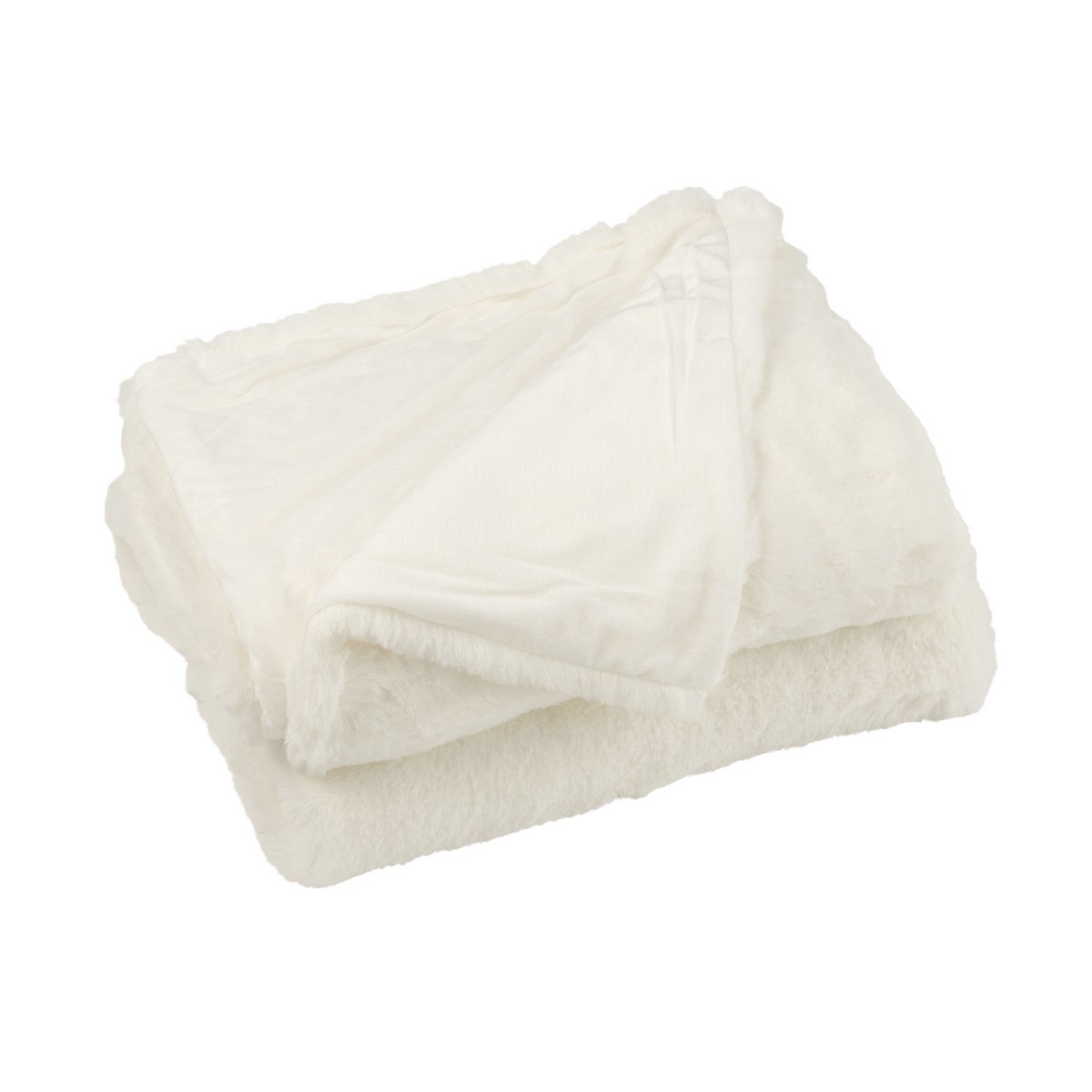Plaid Cutie en polaire blanc, drapé sur un canapé