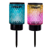 Brochettes décoratives solaires "Mila" 2 set, Ø 8,3 cm, 25 cm de haut, métal noir, verre lourd et structuré en rouge / jaune et en bleu / vert, LED intégré, blanc chaud