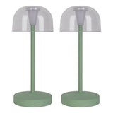 Lampe de table de batterie à LED à 2 sets "gomba" pour l'extérieur et à l'intérieur, en métal et en plastique à la menthe, 18,5 cm de haut