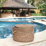 Grand panier à linge avec couvercle UMBUL en jacinthe d'eau brune | Panier tissé