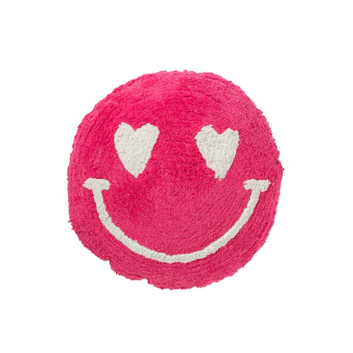 Coussin Smiley Tufté en coton rose et blanc, vue de face
