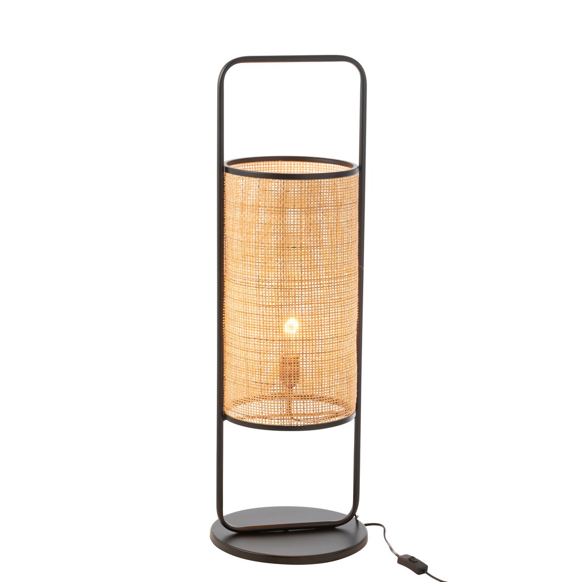 Détail du design élégant de la lampe Elton, métal noir et jute