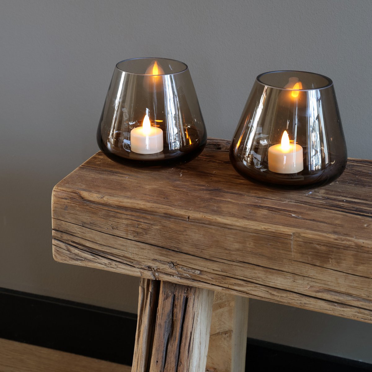 Lot de 2 photophores taupe en verre Ø13,5 cm