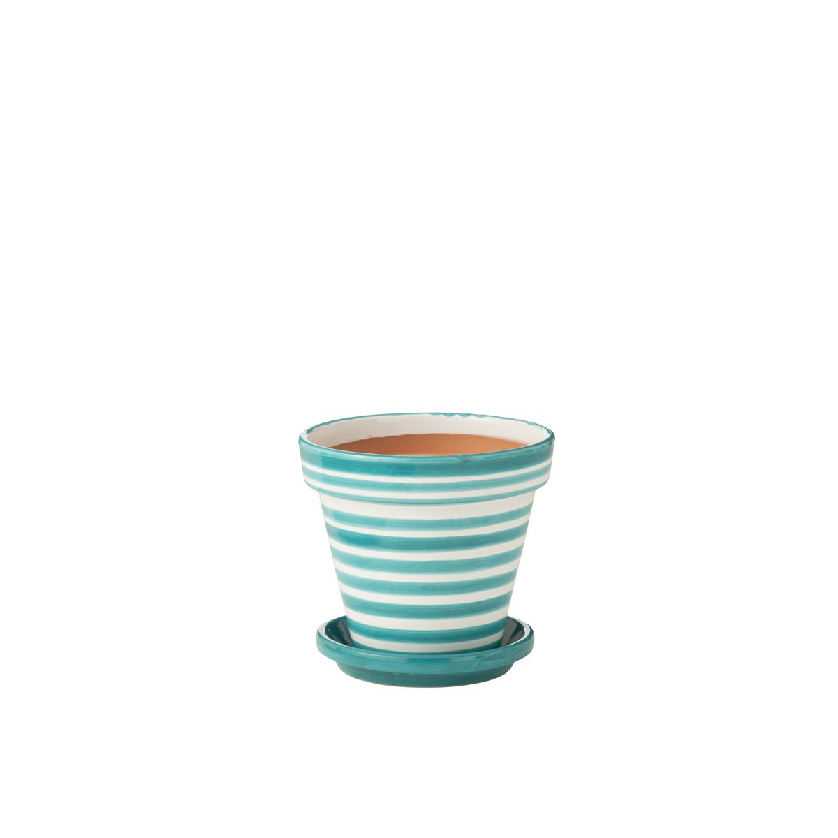 Pot de fleurs J-Lline Granada Stripes en céramique aqua, vue de face
