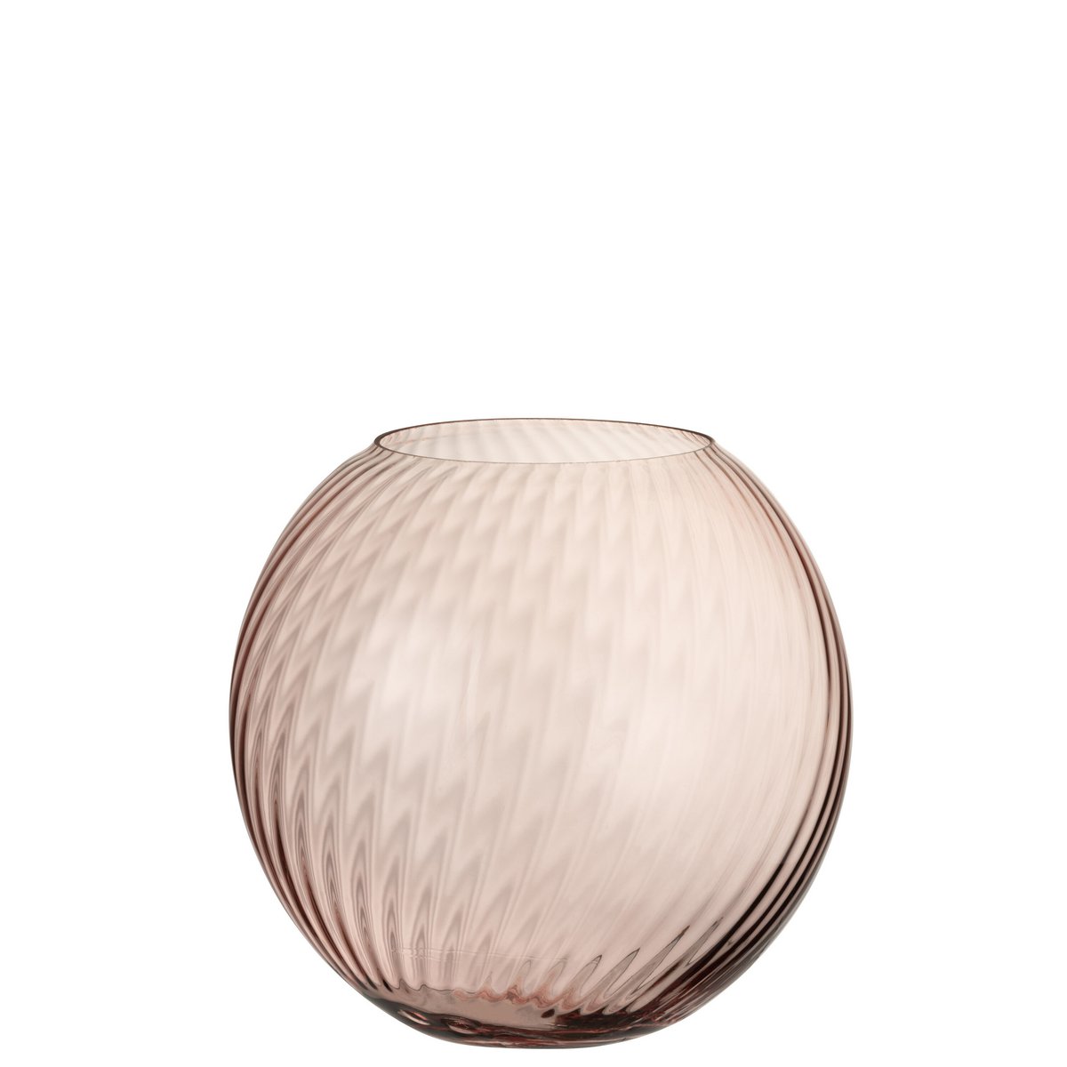 Vase J-Ribbels en verre rose, vue de face avec détails en lumière naturelle
