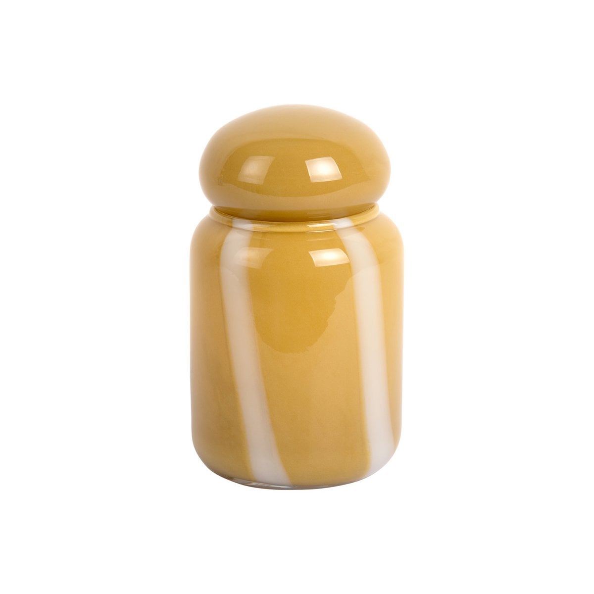 Vase Dulce Raya Petit avec rayures blanches sur fond jaune, vue de face