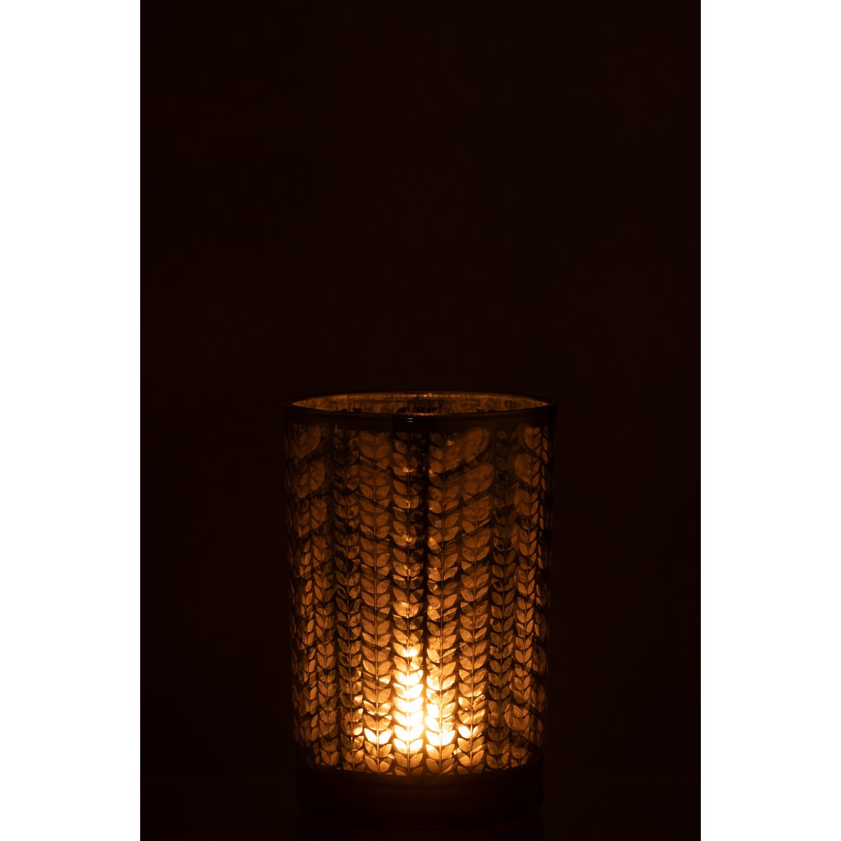 Lanterne J-Line Herringbone en verre vert et argent, vue de face.