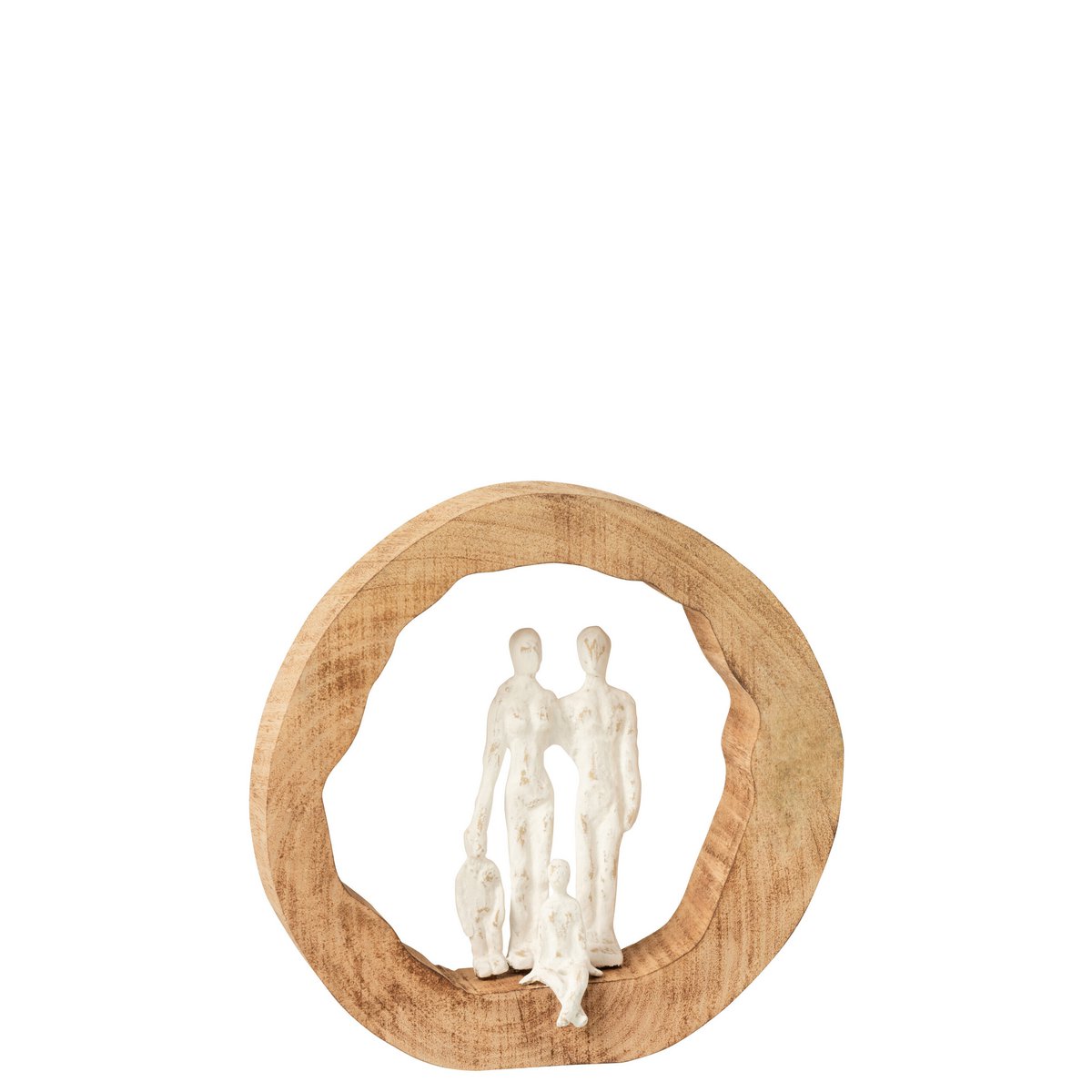 Figurine décorative Famille en bois naturel et aluminium argenté, vue de face