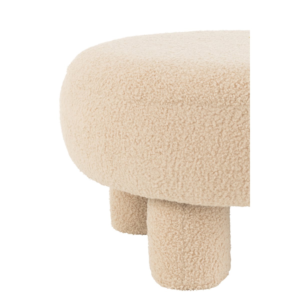 Vue latérale du tabouret Teddy en bouclé beige chaud