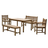 Ensemble salon en teck avec deux fauteuils, deux bancs et une table