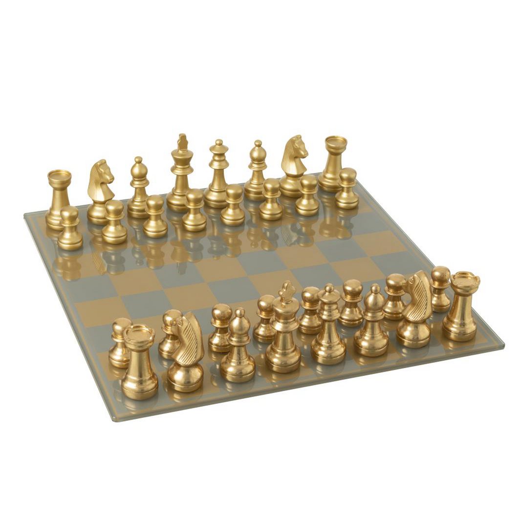 Plateau de jeu d'échecs J-Line en polyrésine dorée, vue de face
