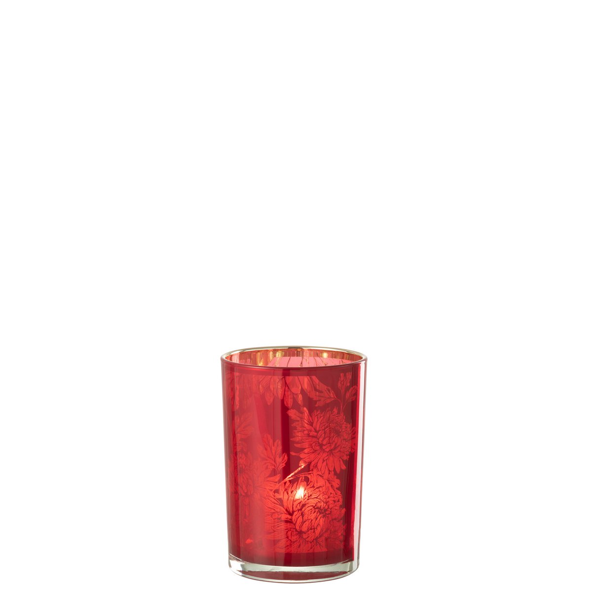 Détail de la lanterne J-Line en verre rouge avec fleurs
