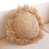 Coussin rond bohème avec franges Coussin décoratif Ø40/50 cm Coussin en raphia Coussin de canapé avec rembourrage TARAKAN beige