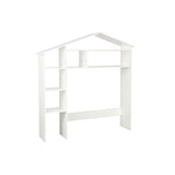 Étagère maison en bois blanc vue de face avec sept étagères.