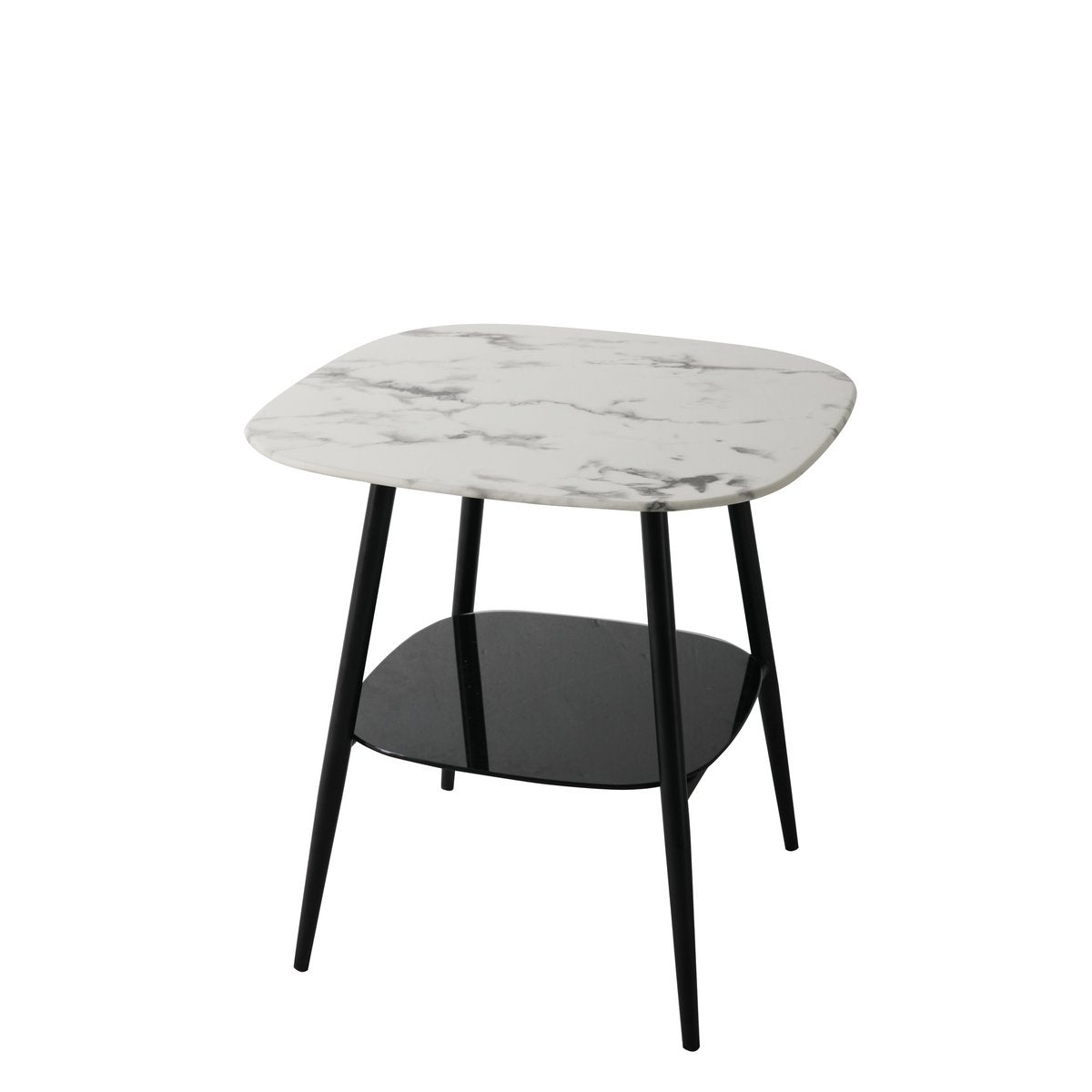 Table basse 55x55 cm avec plateau en verre aspect marbre