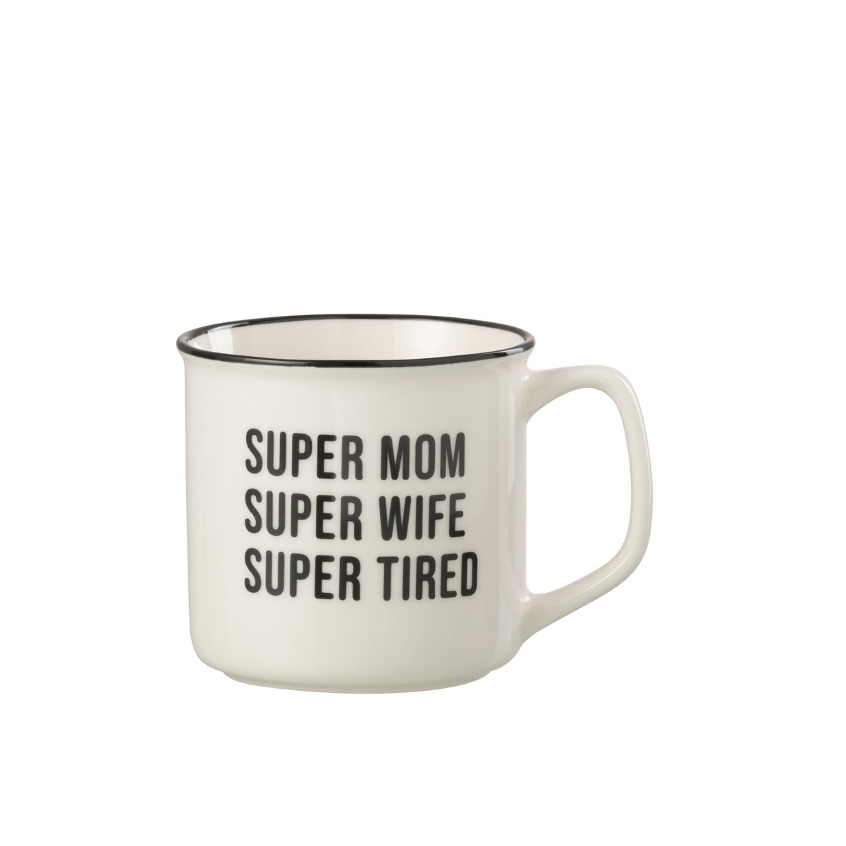 Vue détaillée du mug J-Line, mettant en avant sa finition en porcelaine.