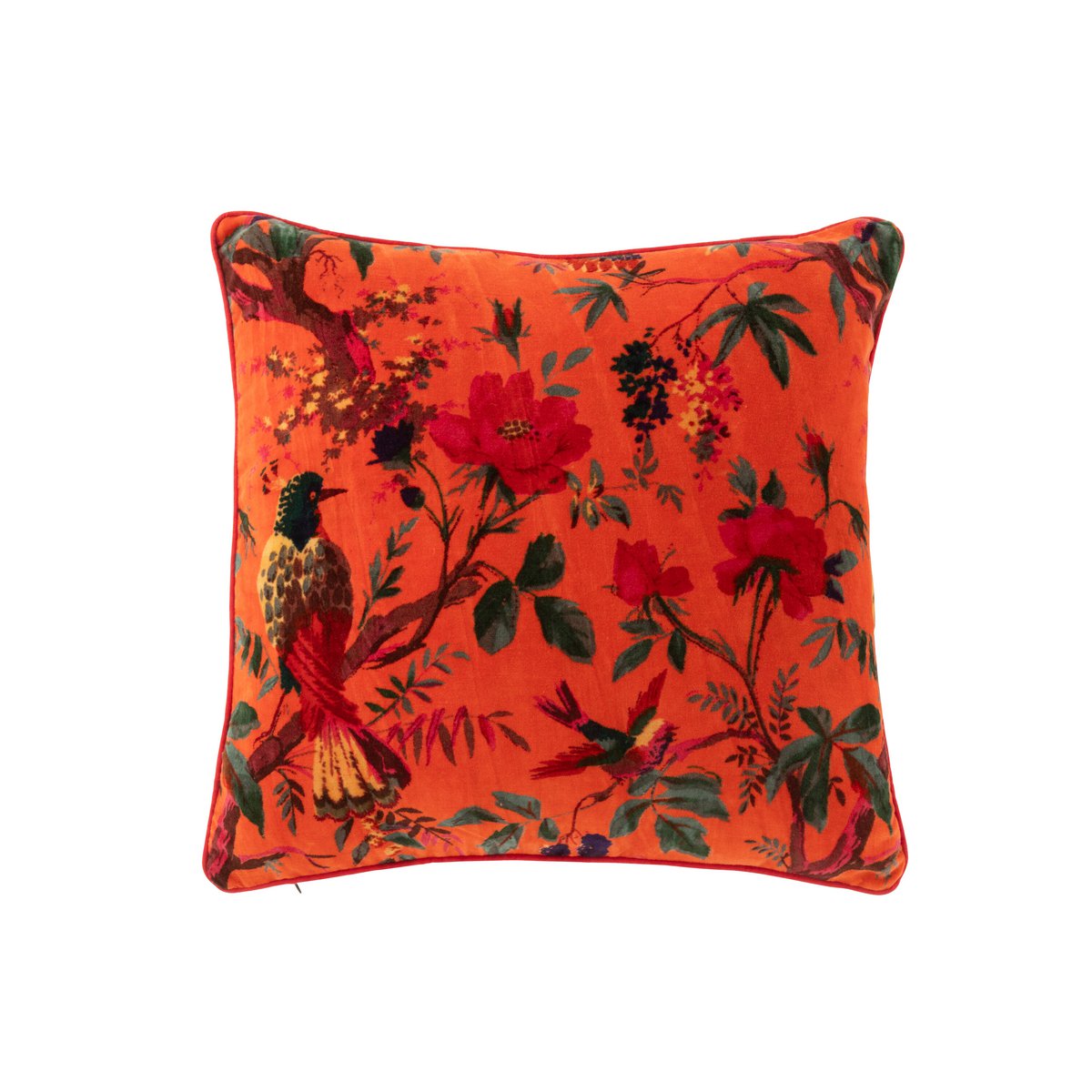 Coussin Oiseaux d'Oreiller en velours floral orange - vue avant