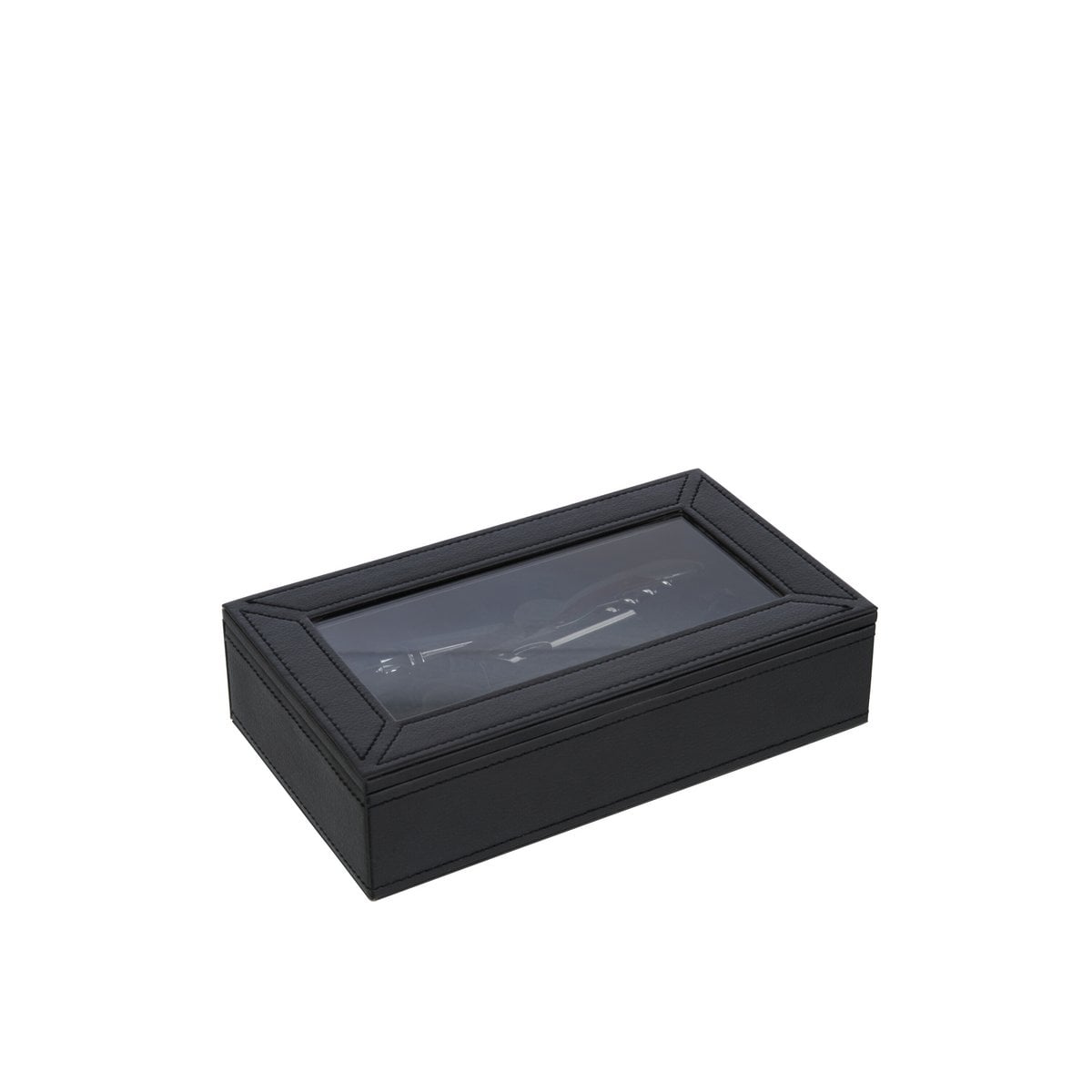 Coffret accessoires vin J-Line en cuir artificiel et bois, vue de face
