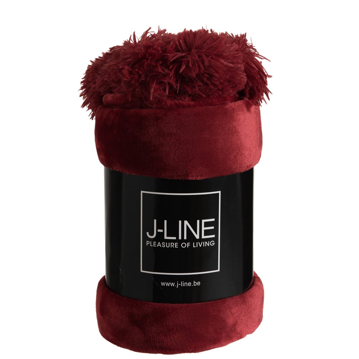 Plaid Pompon J-Line rouge en polyester, vue d'ensemble