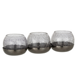 Photophore J-Line avec trois boules en verre craquelé et base en métal noir