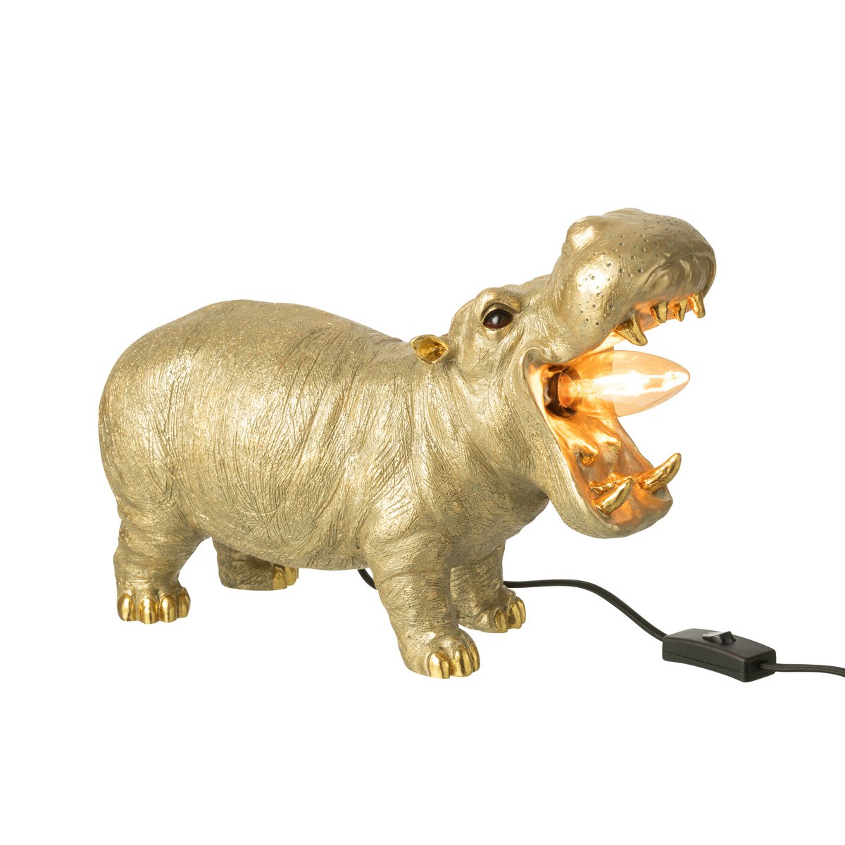Lampe de table J-Line Hippopotamus en or, vue de face