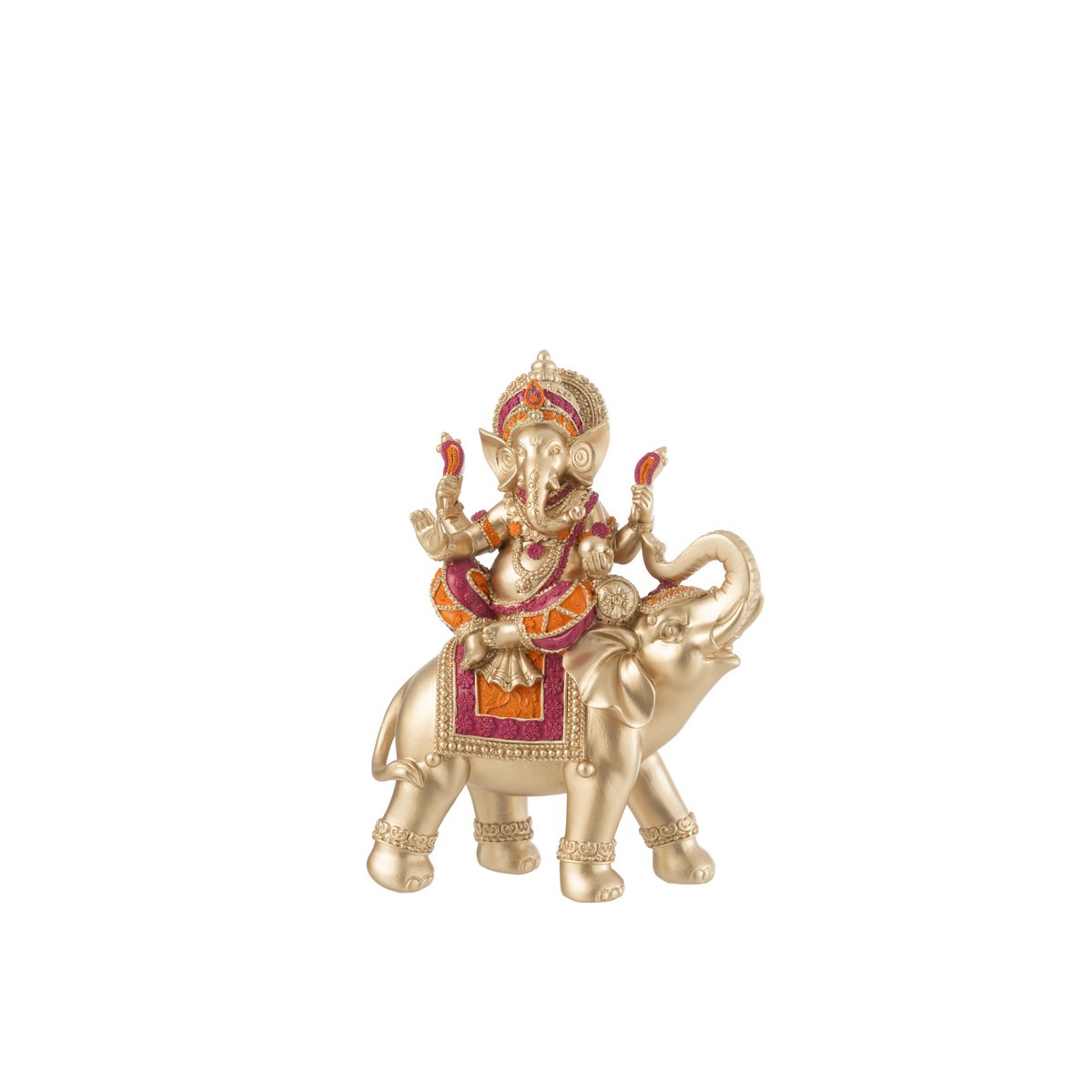 Figurine Ganesha sur éléphant en résine multicolore, vue de face