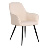 Chaise Harbo en bouclé blanc avec pieds noirs, vue de face