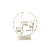 Photophore J-Line Renne en bois doré et blanc, vue de face