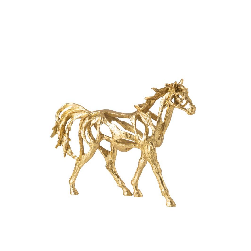 Figurine J-Line Horse Running en polyrésine dorée, vue de face