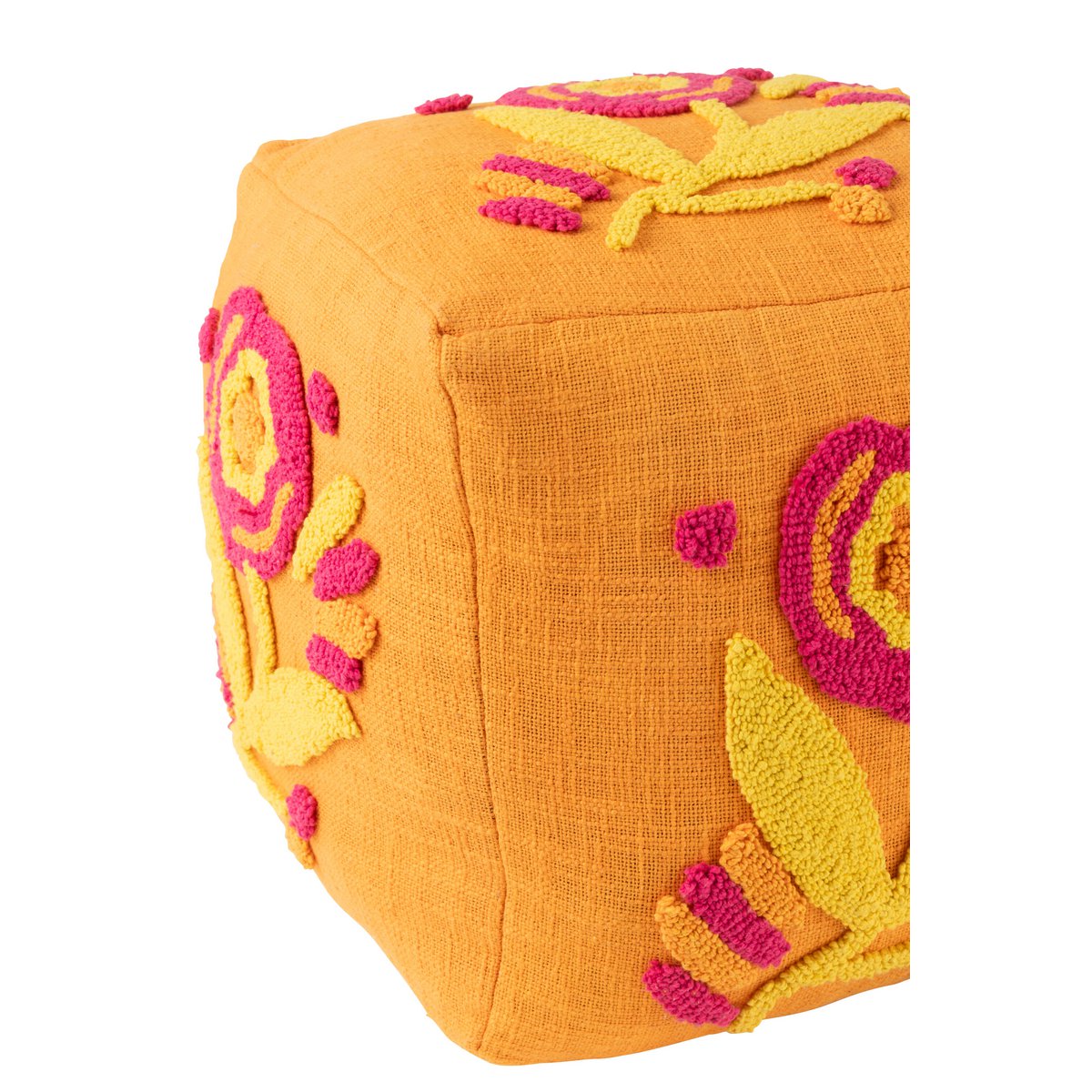 Détail du tissu en coton du pouf carré J-Line, couleurs vives