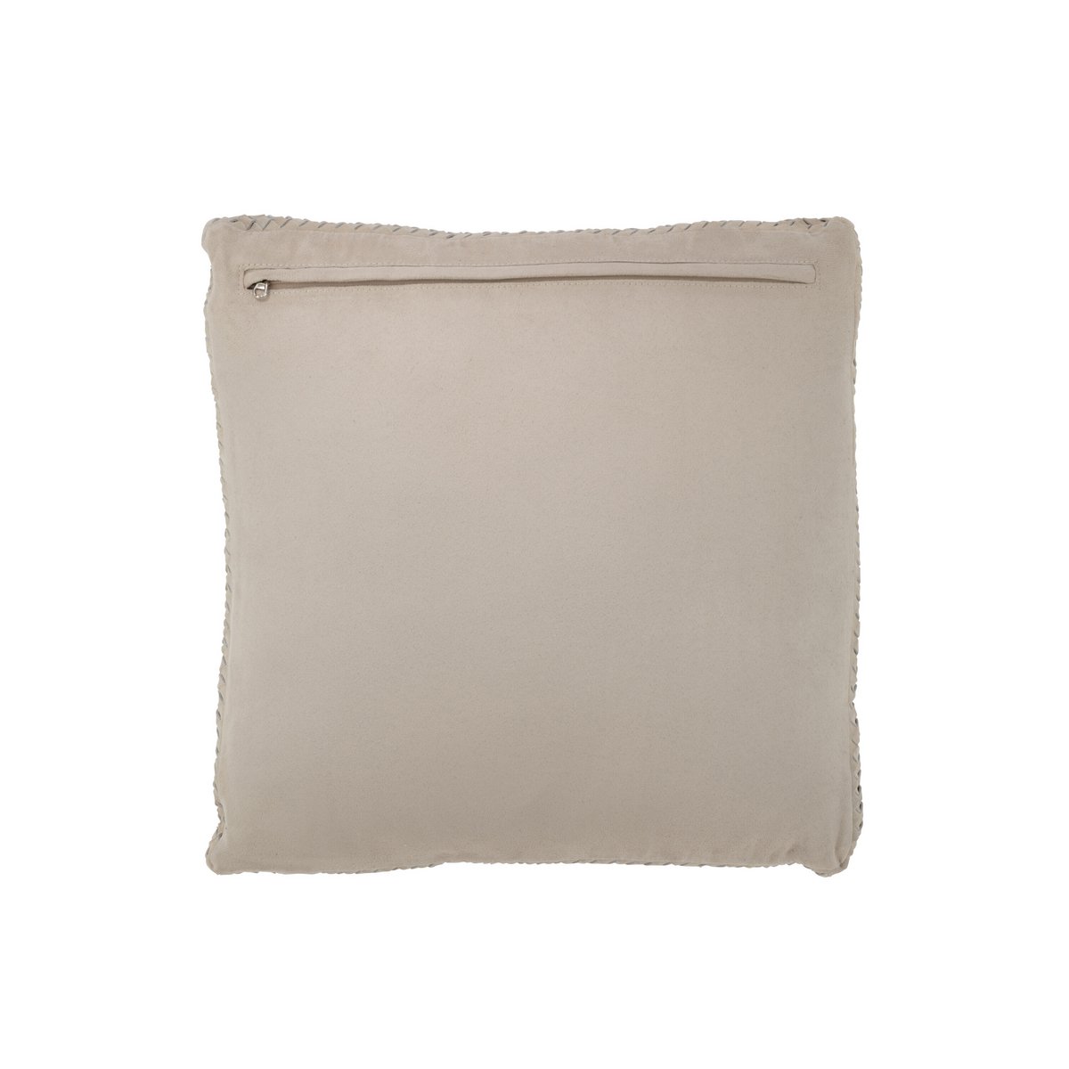 Coussin J-Line en cuir gris, détail de la couture et texture