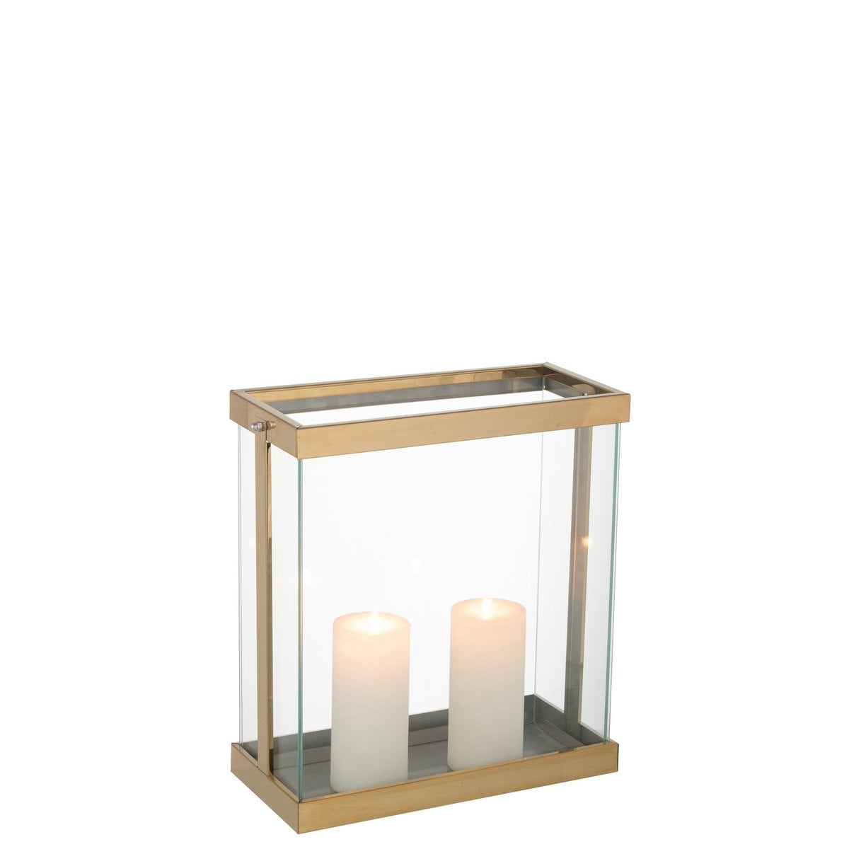 Détail de la lanterne Enma, finition dorée et verre transparent