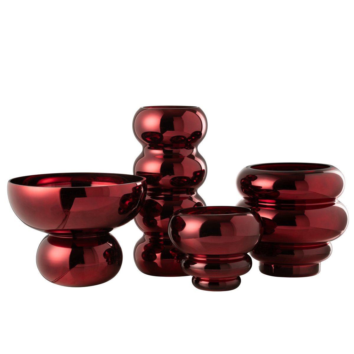 Lanterne J-Line sur socle en verre rouge foncé, ambiance cosy