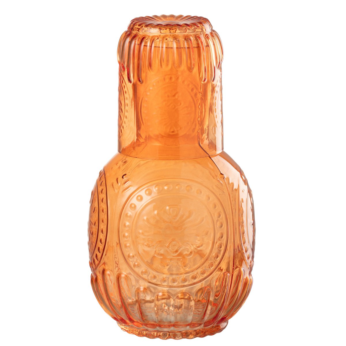 Détail de la carafe J-Line et verre Maya sur une table moderne