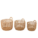 Lot de 3 paniers ronds en jacinthe d'eau naturelle, vue de face