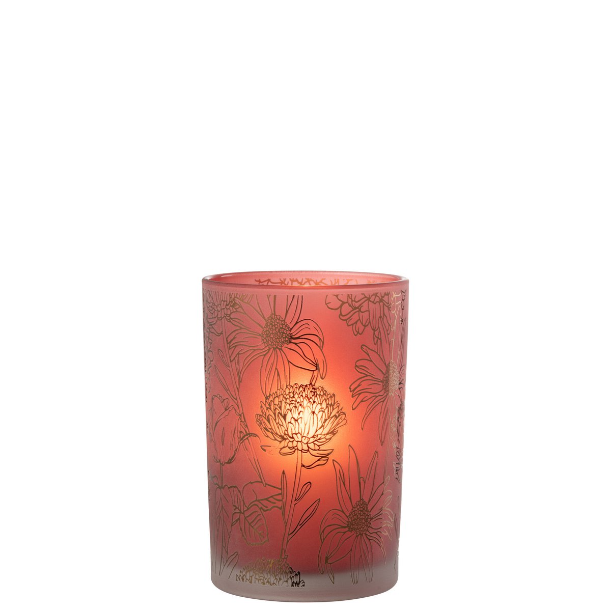 Bougeoir Fleurs de Lanterne J-Line en verre rouge et or, vue de face