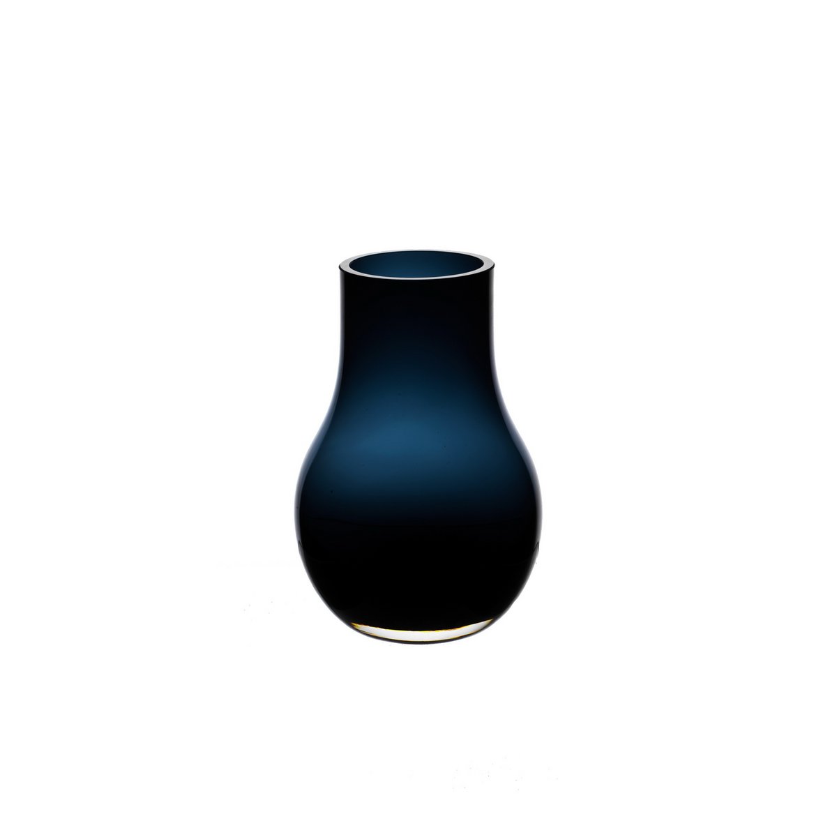Vase DAVOS10 en verre bleu profond, vue de profil avec lumière