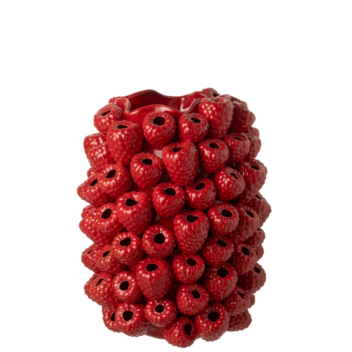 Vue détaillée du vase J-Line Berry, céramique rouge brillante