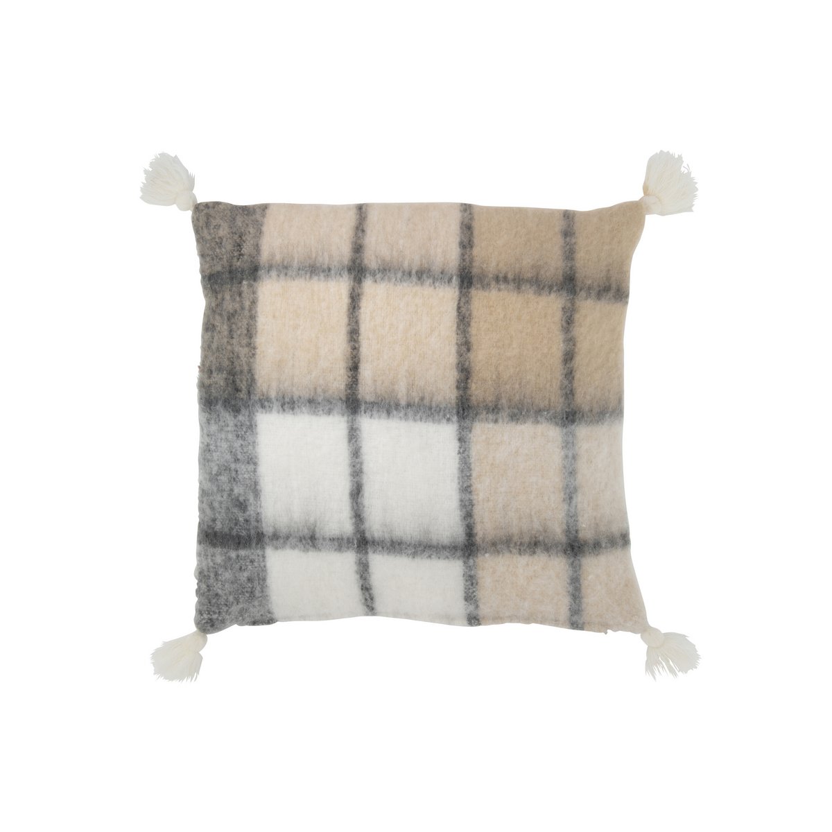 Coussin pompon J-Line beige avec pompons décoratifs